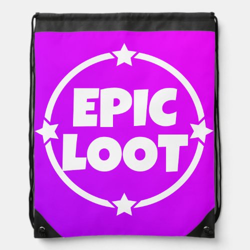 Epic Loot Gamer Neon Purple Star Text Slogan Drawstring Bag