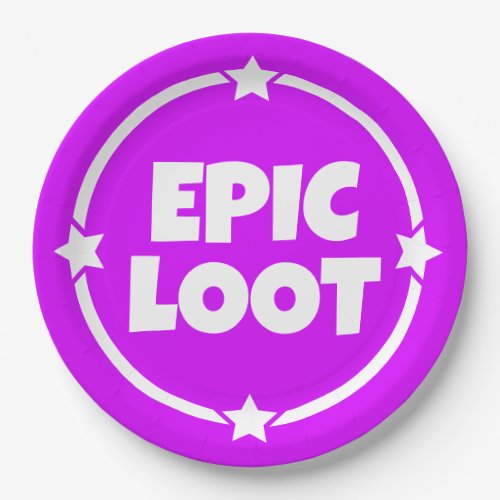 Epic Loot Gamer Neon Purple Text Slogan Paper Plat Paper Plates