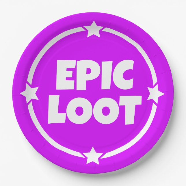 Epic Loot Gamer Neon Purple Text Slogan Paper Plat Paper Plates (Front)