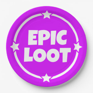 Epic Loot Gamer Neon Purple Text Slogan Paper Plat Plates