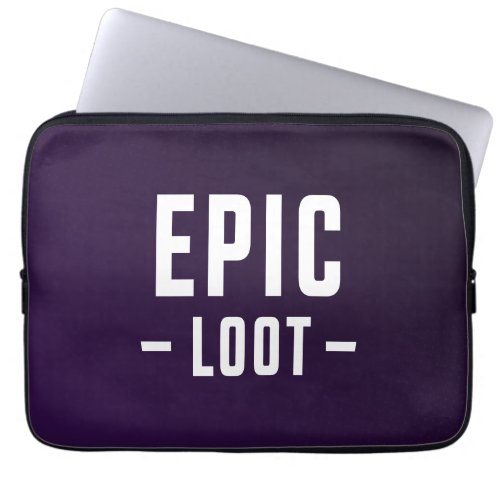 Epic Loot Gamer Purple White Teen Boy Slogan Laptop Sleeve