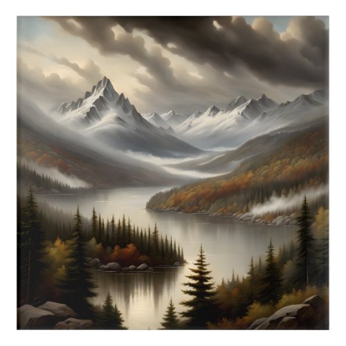 Epic Misty Mountain Hudson River School Painting Acrylic Print