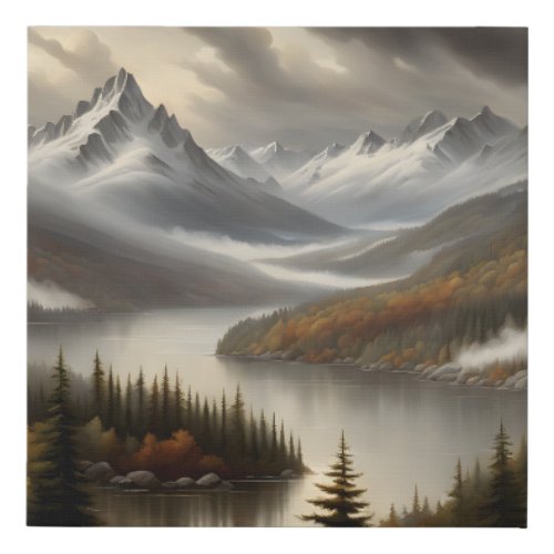 Epic Misty Mountain Hudson River School Painting Faux Canvas Print