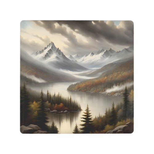 Epic Misty Mountain Hudson River School Painting Metal Print