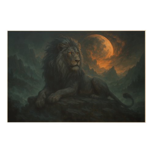 Epic Moonlit Lion – Celestial Mountain Guardian –  Wood Wall Art