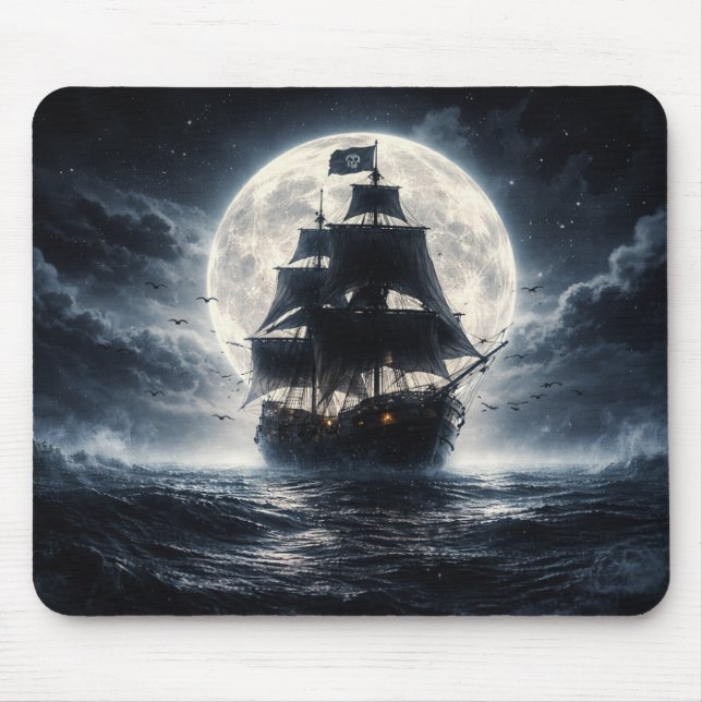 Epic Pirate Ship Moon Mouse Pad – Dark Ocean Pirat (Front)