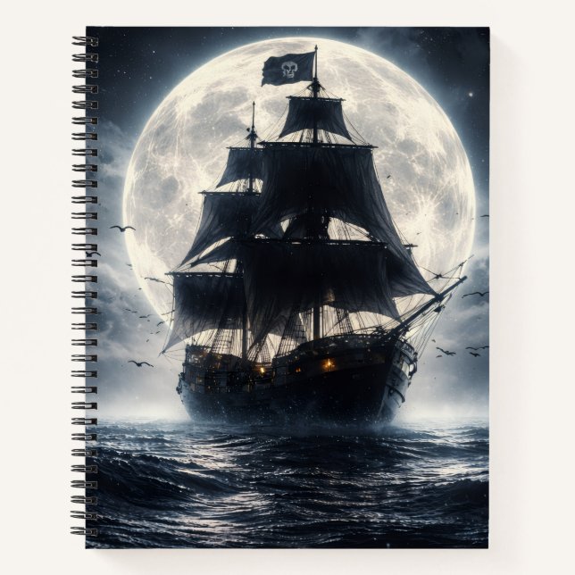 Epic Pirate Ship Moon Notebook – Dark Ocean Pirate (Front)