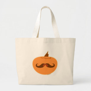 Epic Pumpkin Mustache Jack-O-Lantern Design Large Tote Bag