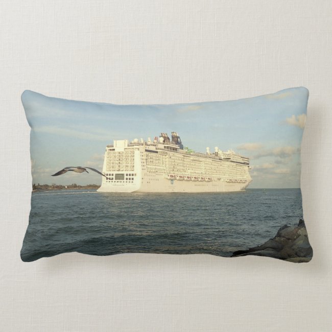 Epic Pursuit - Bird Following Cruise Ship Lumbar Pillow