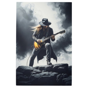 Epic Rock Guitarist Smoke Effect Metal Print