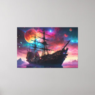 Epic Sailing Ship Skies and Planets Canvas Print