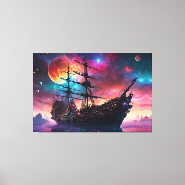Epic Sailing Ship Skies and Planets Canvas Print (Front)