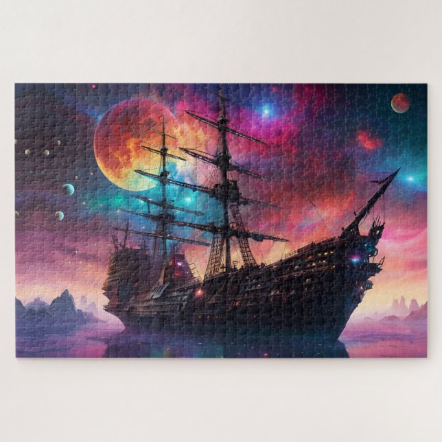 Epic Sailing Ship Skies and Planets Jigsaw Puzzle (Horizontal)