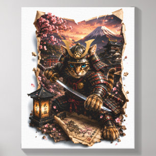 Epic Samurai Cat 3D Pop-Up Japanese Warrior canvas Photo Tile