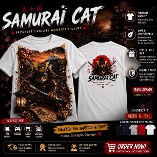 Epic Samurai Cat Warrior Japanese Fantasy T-Shirt