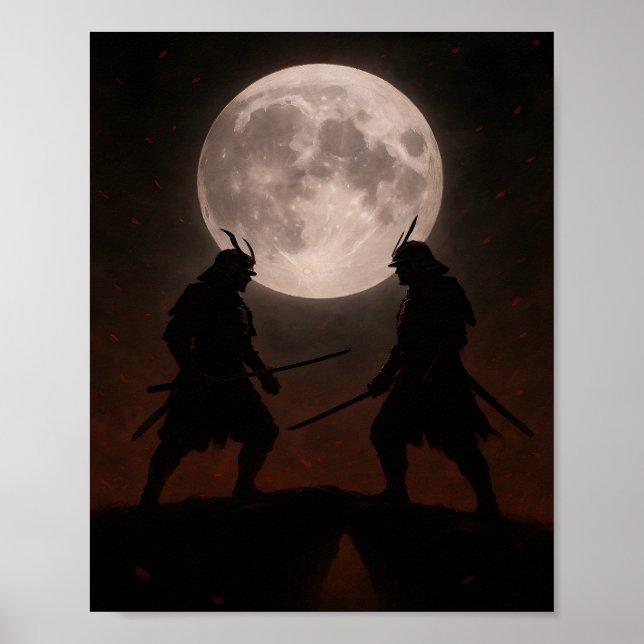 Epic Samurai Duel Under Full Moon Poster (Front)