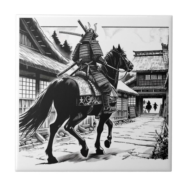 Epic Samurai Rider Manga Art Print Ceramic Tile (Front)