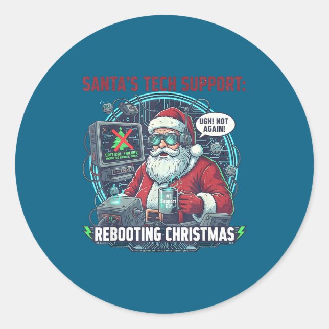 Epic Santa s Support Rebooting Tech Classic Round Sticker (Front)