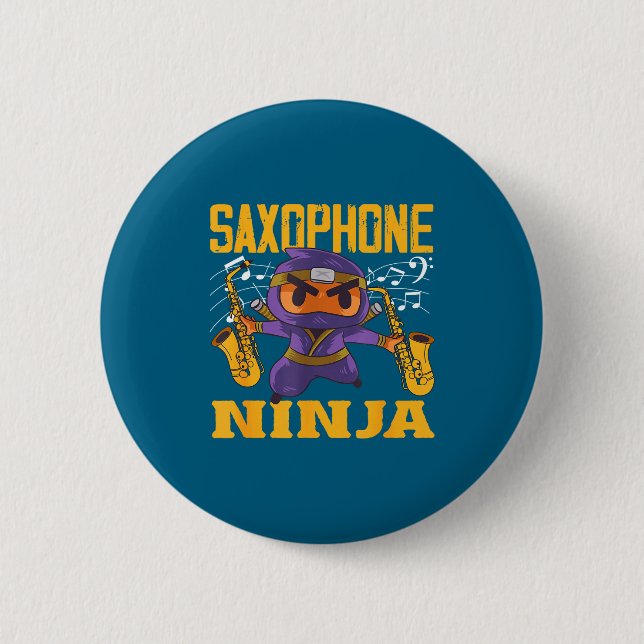 Epic Saxophonist Ninja Saxophone Button (Front)