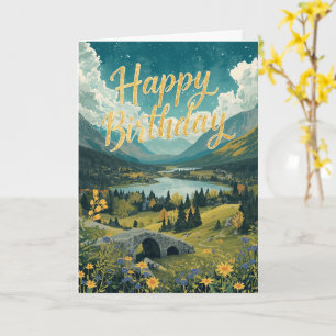 Epic Scottish Bridge Birthday Mountain landscape Card