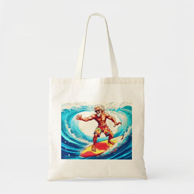 Epic Senior Surfer Riding Waves with Style Tote Bag (Front)