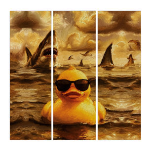 Epic Shark Attack with Brave Rubber Duck Triptych
