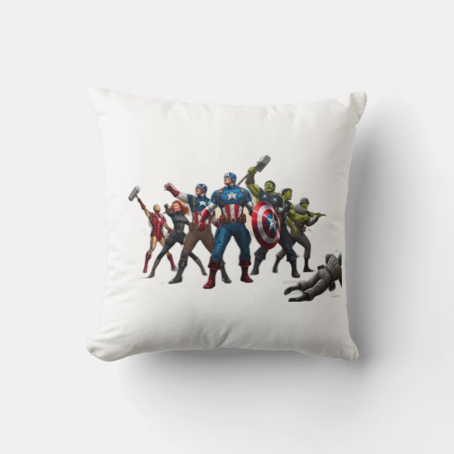  Epic Showdown: Avengers vs. Enemy Forces" Throw Pillow (Front)