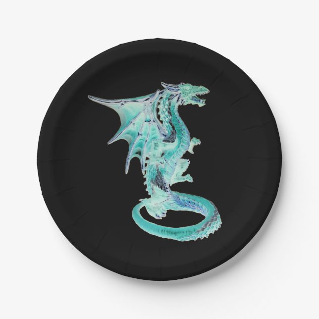 Epic Sky Blue Dragon Fantasy Celebration Themed Paper Plates (Front)