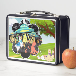 Epic Space Battle Llama vs Evil Squid Fantasy Art Metal Lunch Box