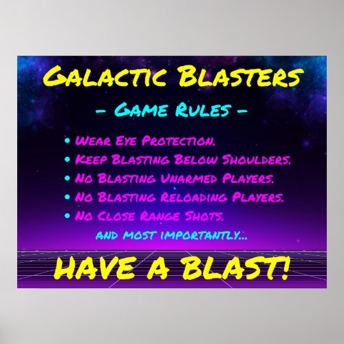 Epic Space Dart Blaster Birthday Party Game Rules Poster