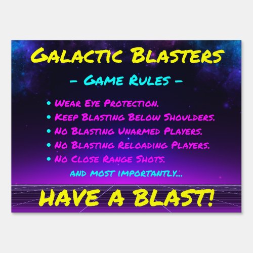 Epic Space Dart Blaster Birthday Party Game Rules Sign