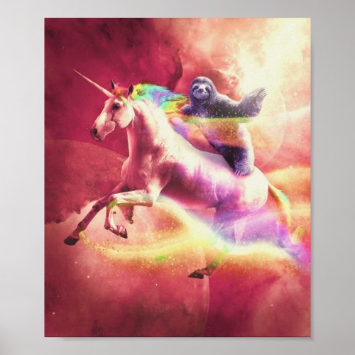 Epic Space Sloth Riding On Unicorn Poster