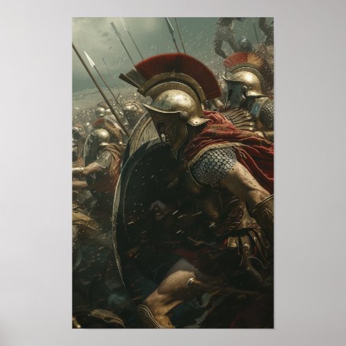 Epic Spartan Warriors Battle Scene Poster