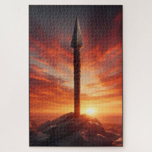 ​Epic Spear in a Mystic Sunset Landscape Jigsaw Puzzle