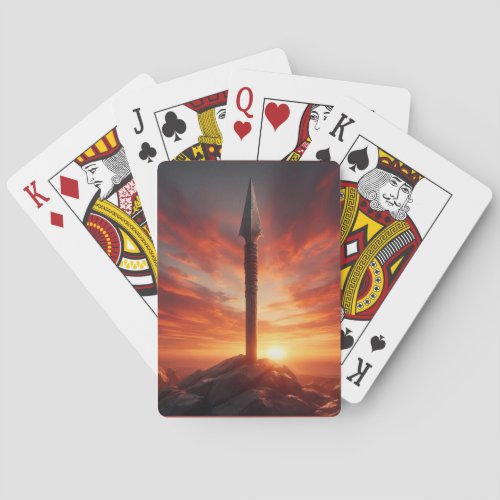 Epic Spear in a Mystic Sunset Landscape Poker Cards