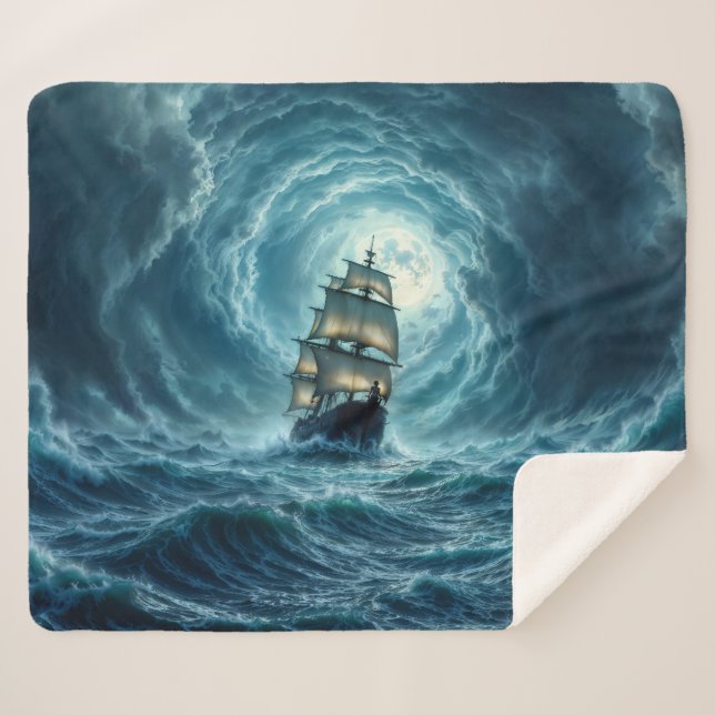 Epic storm boat moon waves adventure sherpa blanket (Front (Horizontal))