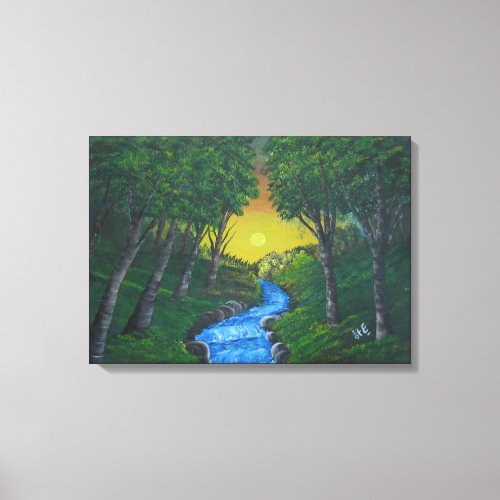 Epic Sunset Forest Stream Unique Landscape Canvas Print