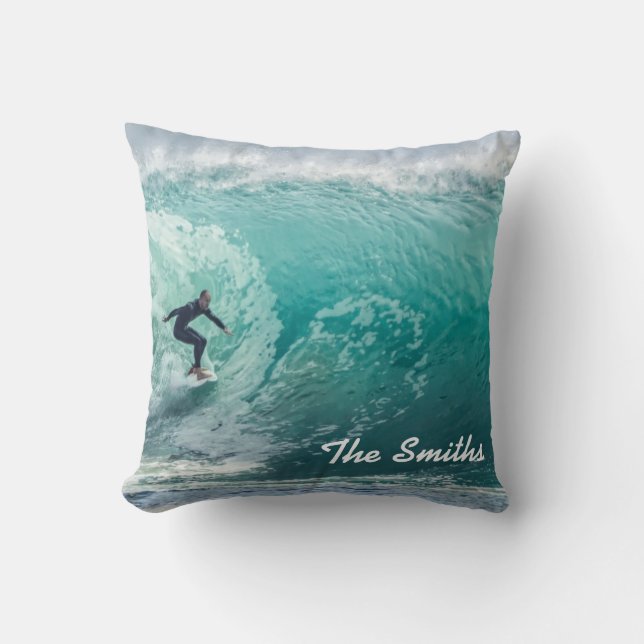 Epic Surfing Wave Throw Pillow (Front)