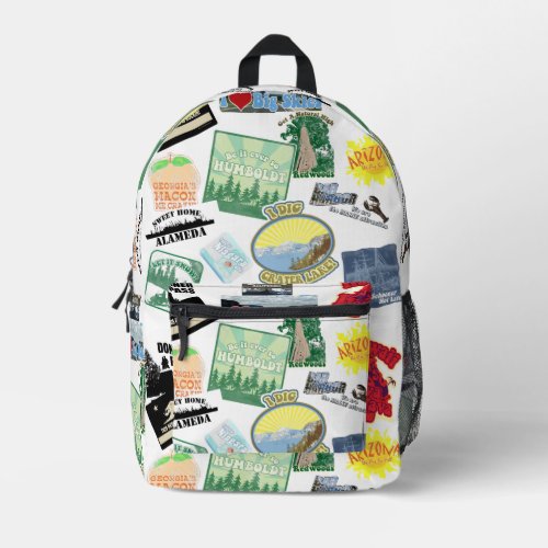 Epic Travel Logos Collage Design Tourist  Printed Backpack