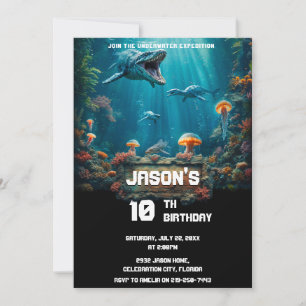Epic Underwater Sea Monster Expedition Birthday Invitation