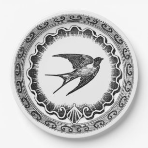 Epic Vintage Black And White Bird Design Paper Plates