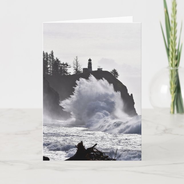 Epic Waves at Cape Disappointment Lighthouse Card (Front)
