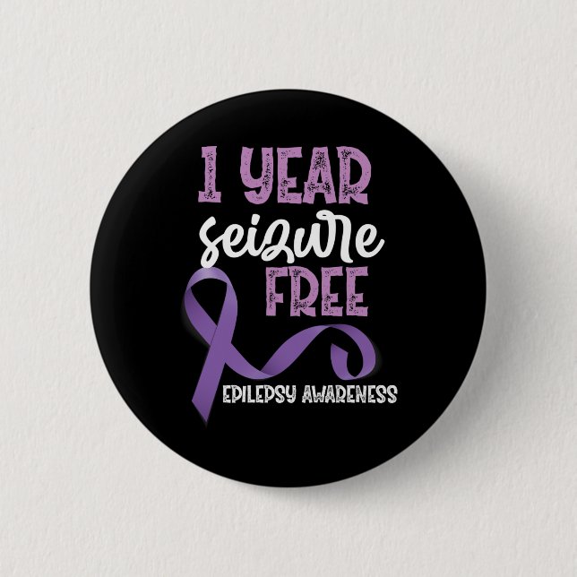 Epilepsy Awareness 1 Year Seizure Free Ribbon  Button (Front)