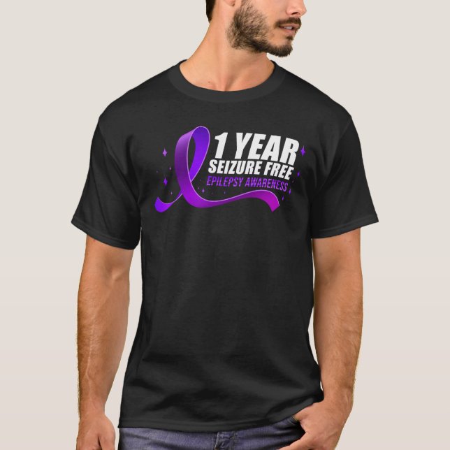 Epilepsy Awareness 1 Year Seizure Free Ribbon T-Shirt (Front)