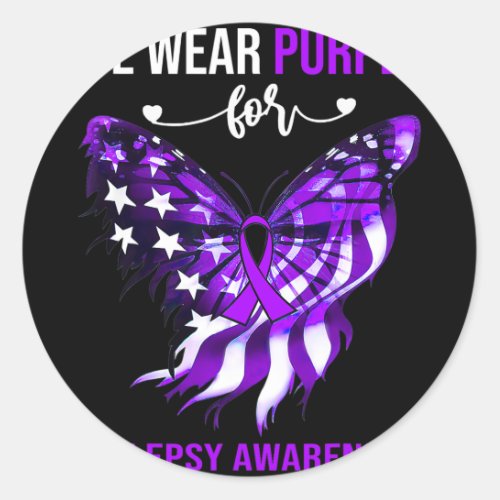 Epilepsy Awareness 4th July Purple Butterfly  Classic Round Sticker