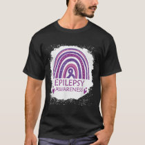 Epilepsy Awareness Bleached Rainbow Purple Ribbon  T-Shirt