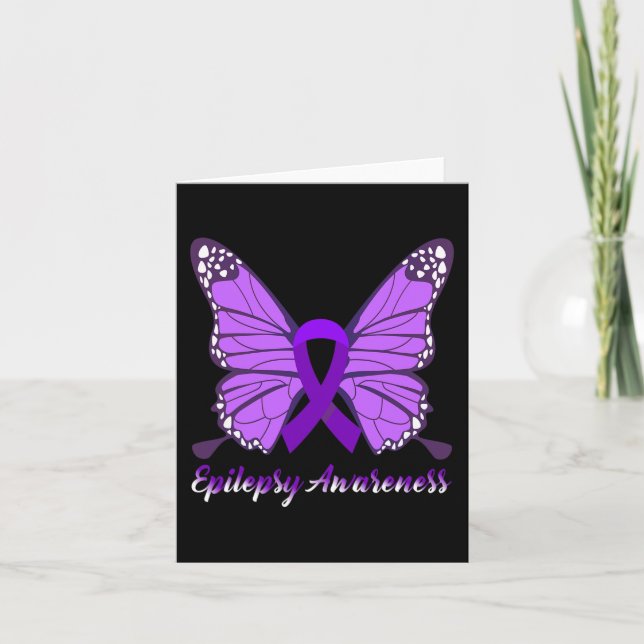 Epilepsy Awareness Butterfly Purple Ribbon Epileps Card (Front)