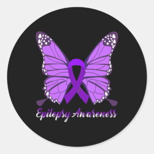 Epilepsy Awareness Butterfly Purple Ribbon Epileps Classic Round Sticker