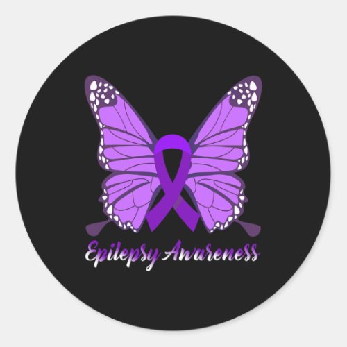 Epilepsy Awareness Butterfly Purple Ribbon Epileps Classic Round Sticker