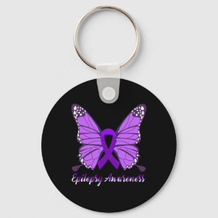 Epilepsy Awareness Butterfly Purple Ribbon Epileps Keychain